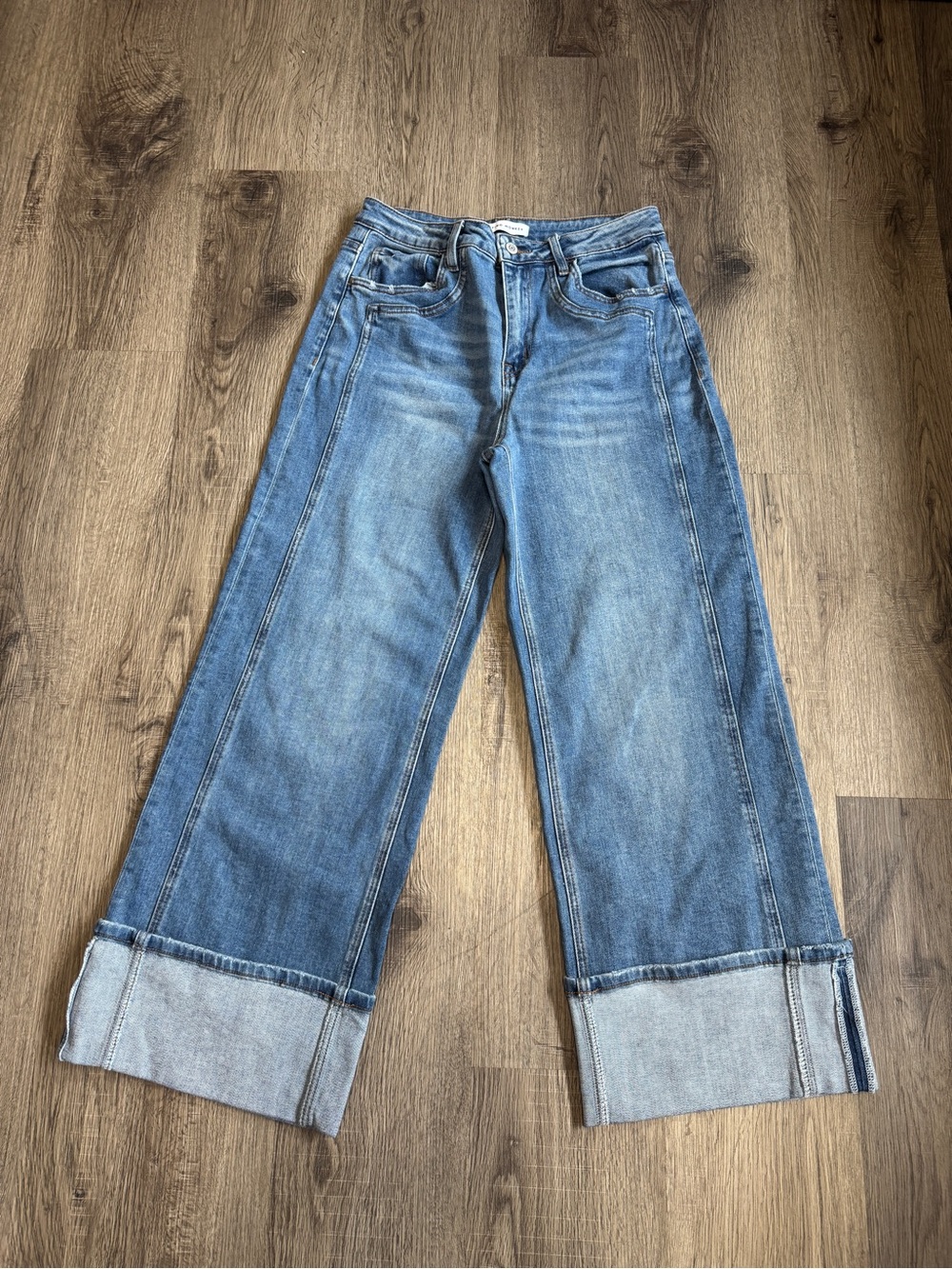 Flying Monkey Wide-Leg Cuffed Jeans - Light Blue Wash